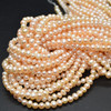 Natural Freshwater Potato Round Pearl Beads - Peach Pink -  4mm - 5mm -  14.5" strand