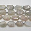 High Quality Grade A Natural Grey Moonstone Semi-precious Gemstone Faceted Cross Drilled Rectangle Pendants / Beads - 15" strand