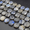 High Quality Grade A Natural Labradorite Semi-precious Gemstone Faceted Side Drilled Rectangle Pendants / Beads - 15" strand