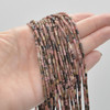 High Quality Grade A Natural Black Veined Rhodonite Semi-precious Gemstone Round Tube Beads - 4mm x 2mm - 15" strand