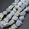 Raw Natural Blue Chalcedony Semi-precious Gemstone Chunky Nugget Beads - 13mm - 15mm x 15mm - 20mm - 15" strand