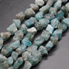 Raw Natural Apatite ( Teal Green ) Semi-precious Gemstone Chunky Nugget Beads - 12mm - 15mm x 10mm - 17mm - 15" strand