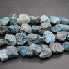 Raw Natural Apatite ( Teal Blue ) Semi-precious Gemstone Chunky Nugget Beads - 10mm - 14mm x 10mm - 13mm - 15" strand