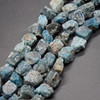 Raw Natural Apatite ( Teal Blue ) Semi-precious Gemstone Chunky Nugget Beads - 10mm - 14mm x 10mm - 13mm - 15" strand