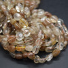 High Quality Grade A Natural Copper Rutile Quartz Semi-precious Gemstone Pebble Tumbled stone Nugget Beads - 5mm - 8mm - 15" strand