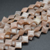 High Quality Natural Peach Moonstone Semi-precious Gemstone Diamond / Rhombus Beads - 10mm - 13" Strand