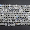 Natural Rainbow Moonstone Semi-precious Gemstone Irregular Disc Coin Beads - 6mm, 7mm, 8mm, 9mm - 13" Strand