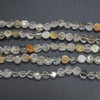 Natural Handmade Rutilated Quartz Semi-precious Gemstone Irregular Disc Coin Beads - 6mm - 13'' Strand