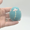 100% Wool Felt Easter Eggs -  6 Count - Blue Shades - Flowers - 5cm x 4.5cm