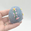 100% Wool Felt Easter Eggs -  6 Count - Blue Shades - Flowers - 5cm x 4.5cm