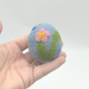 100% Wool Felt Easter Eggs -  6 Count - Blue Shades - Flowers - 5cm x 4.5cm