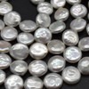 Natural White Freshwater Button, Coin Shaped Round Pearl Beads - with Pink Tone Iridescent Hues - 10mm - 11mm - 14'' Strand