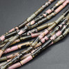 Natural Black Veined Rhodonite Semi-precious Gemstone Round Tube Beads - 13mm x 4mm - 15'' Strand
