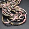 Natural Black Veined Rhodonite Semi-precious Gemstone Round Tube Beads - 13mm x 4mm - 15'' Strand