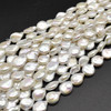 Natural Freshwater White Chunky Irregular Teardrop Shaped Round Button Pearl Beads - 12mm - 15mm - 14'' Strand