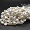 Natural Freshwater White Chunky Irregular Teardrop Shaped Round Button Pearl Beads - 12mm - 15mm - 14'' Strand