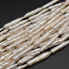High Quality Grade A Natural White Freshwater Biwa Stick Souffle Pearl Beads - Iridescent Rainbow Hue - 20mm - 30mm - 14'' Strand