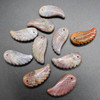 Natural Indian Agate (Fancy Jasper) Semi-precious Gemstone Carved Feather Pendants - 3 Sizes