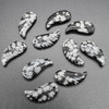 Natural Snowflake Obsidian Semi-precious Gemstone Carved Feather Pendants - 3 Sizes