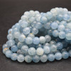 High Quality Grade AA Natural Pure Blue Calcite Semi-Precious Gemstone Round Beads - 6mm, 8mm sizes - 15'' Stand