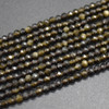 Golden Sheen Obsidian Semi-Precious Gemstone FACETED Round Beads - 3mm - 15'' Strand