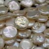 Natural Cream Freshwater Button, Coin Shaped Round Pearl Beads - with Pink Tone Iridescent Hues - 10mm - 11mm  or  11mm - 13mm