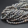 Freshwater Potato Round Pearl Beads - Dyed Peacock Black Grey - 5mm - 6mm - 15'' Strand