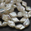 Natural White Freshwater Irregular Rhombus Shaped Pearl Beads - with Pink Tone Iridescent Hues - 17mm x 10mm - 15'' Strand