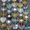 Natural Rainbow Fluorite Semi-precious FACETED Crystal Gemstone Heart Shaped Beads - 12mm - 15'' Strand