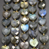 Natural Labradorite Semi-precious FACETED Crystal Gemstone Heart Shaped Beads - 12mm - 15'' Strand