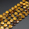 Natural Tiger Eye Semi-precious FACETED Crystal Gemstone Heart Shaped Beads - 12mm - 15'' Strand