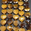 Natural Tiger Eye Semi-precious FACETED Crystal Gemstone Heart Shaped Beads - 12mm - 15'' Strand