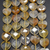 Natural Yellow Hematoid Quartz Semi-precious FACETED Crystal Gemstone Heart Shaped Beads - 12mm - 15'' Strand