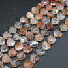 Natural Red Hematoid Quartz Semi-precious FACETED Crystal Gemstone Heart Shaped Beads - 12mm - 15'' Strand