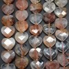 Natural Red Hematoid Quartz Semi-precious FACETED Crystal Gemstone Heart Shaped Beads - 12mm - 15'' Strand