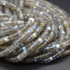 Natural Handmade Labradorite Semi-precious Gemstone Irregular Flat Heishi Rondelle / Disc Beads - 4mm - 5mm - 13'' Strand