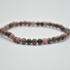 Natural Black Line Rhodonite Semi-Precious Round Gemstone Crystal Bracelet, Sample Strand - 4mm  - 1 Count - 7 - 7.5 inches