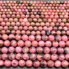 Natural Brazilian Rhodonite Semi-precious Gemstone Round Beads - 6mm, 8mm, 10mm sizes - 15'' Strand