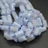 Natural Blue Lace Agate Semi-precious Gemstone Irregular Round Tube Beads - 12mm x 8mm - 15'' Strand