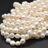 High Quality Natural Freshwater Round Potato Nugget Pearl Beads - White - 8mm - 15'' Strand