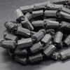 Natural Raw Black Tourmaline Irregular Faceted Tube Gemstone Beads - 13mm - 15mm x 9mm - 10mm - 15'' Strand