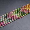 Natural Rainbow Tourmaline Semi-Precious Gemstone FACETED Rondelle Spacer Beads - 3mm x 2mm - 13'' Strand