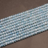 Natural Blue Topaz Semi-Precious Gemstone FACETED Rondelle Spacer Beads - 4mm x 3mm - 15'' Strand