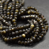 Natural Golden Sheen Obsidian Semi-Precious Gemstone FACETED Rondelle Spacer Beads - 4mm x 3mm - 15'' Strand