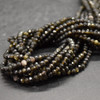 Natural Golden Sheen Obsidian Semi-Precious Gemstone FACETED Rondelle Spacer Beads - 4mm x 3mm - 15'' Strand