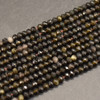 Natural Golden Sheen Obsidian Semi-Precious Gemstone FACETED Rondelle Spacer Beads - 4mm x 3mm - 15'' Strand