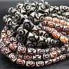 DZI 3 Eye Agate Gemstone Barrel Beads - Black or Red - 10mm, 12mm, 14mm Sizes - 15'' Strand