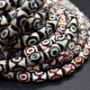 DZI 3 Eye Agate Gemstone Barrel Beads - Black or Red - 10mm, 12mm, 14mm Sizes - 15'' Strand