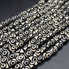 DZI 3 Eye Agate Gemstone Barrel Beads - Black or Red - 10mm, 12mm, 14mm Sizes - 15'' Strand