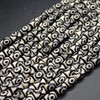 DZI 3 Eye Agate Gemstone Barrel Beads - Black or Red - 10mm, 12mm, 14mm Sizes - 15'' Strand